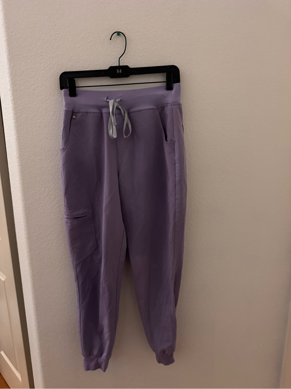 Figs Zamora Lavender Dew Joggers Scrub Pants with Light Gray Drawstrings